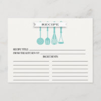 Kitchen Blue Utensils Bridal Shower Recipe Cards