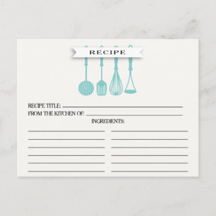 Kitchen Blue Utensils Bridal Shower Recipe Cards