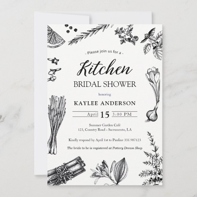 Kitchen Bridal Shower herbs spices invitation card (Front)