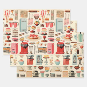 Kitchen Cakes and Tools Retro Wrapping Paper Sheet