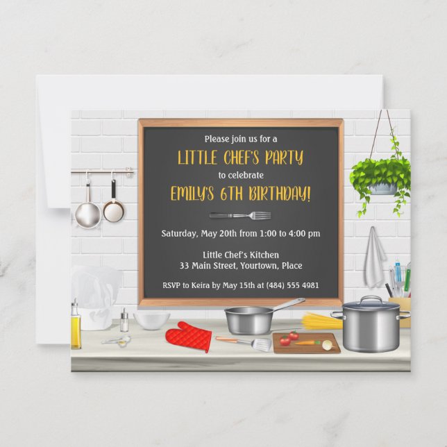 Kitchen Chef Cooking Birthday Party Invitation (Front)