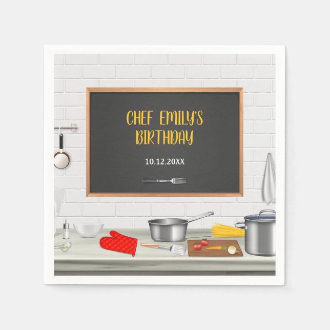 Kitchen Chef Cooking Birthday Party Napkin (Front)