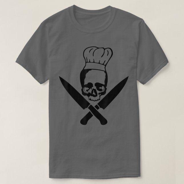 Kitchen Chef Skeleton Skull with Chef's Hat and Kn T-Shirt (Design Front)