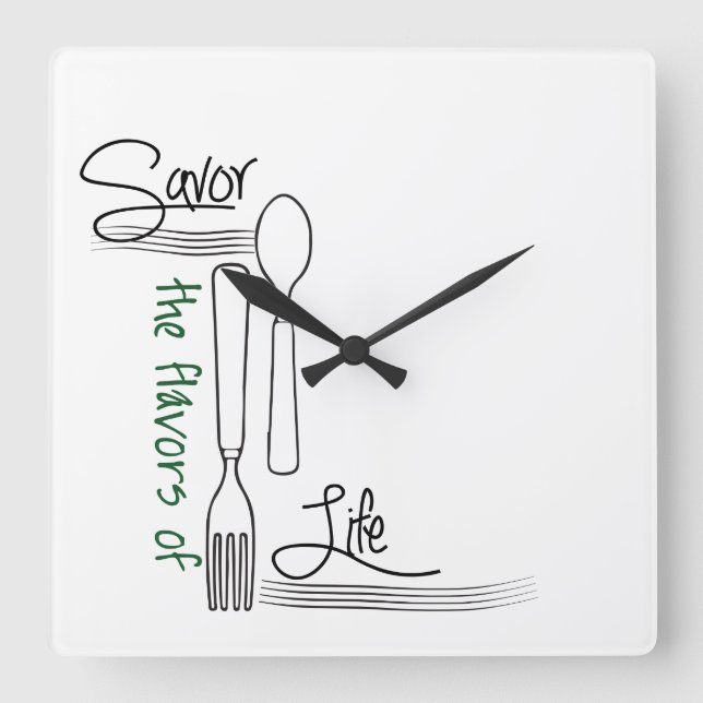 Kitchen Clock, Savour the Flavours of Life Square Wall Clock (Front)