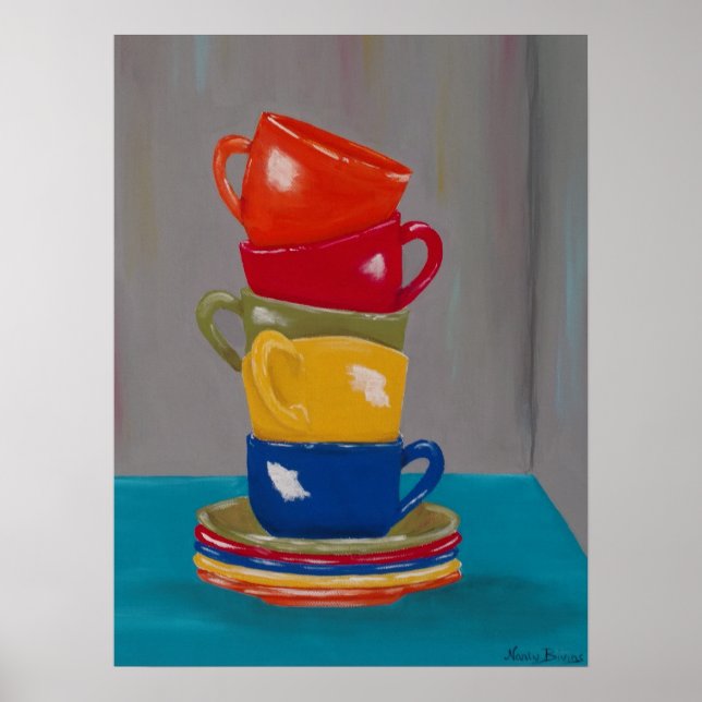 Kitchen coffee cups design poster wall art (Front)