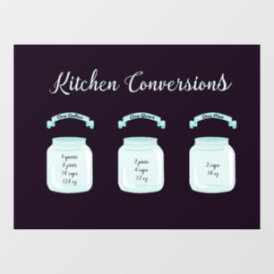 Kitchen Conversions Useful Recipe Measurements    Window Cling