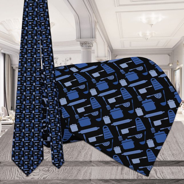 Kitchen Cook Restaurant Chef Baker Black Blue Tie (Creator Uploaded)