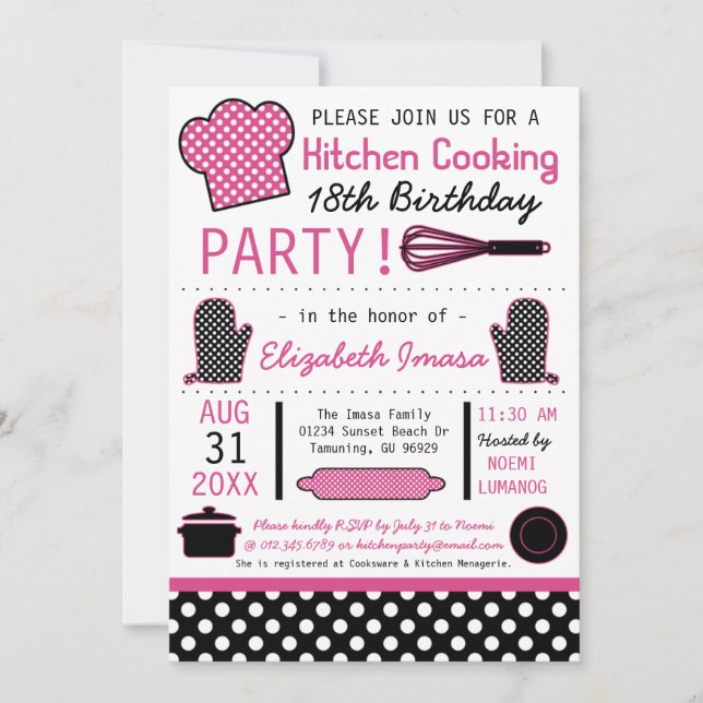 Kitchen Cooking Birthday Party Invitation (Front)