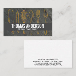 Kitchen Culinary Tools Slate Background Business Card
