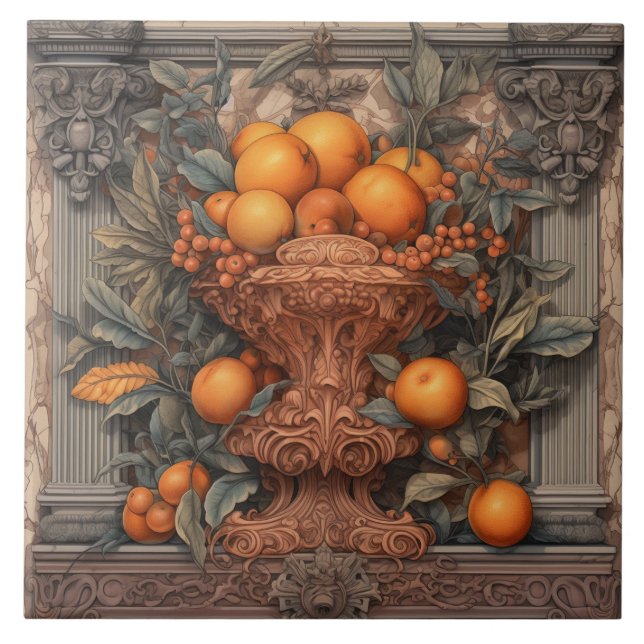 Kitchen Decor Ornate Vase With Oranges Tile (Front)