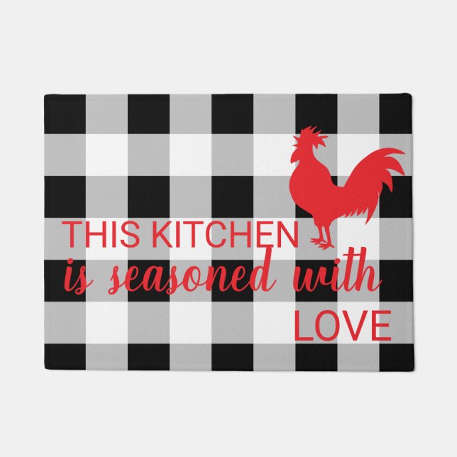 Kitchen Decor with Cute Saying and Rooster Graphic Doormat (Front)