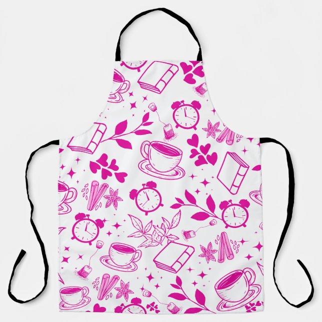 kitchen dining cute tea coffee pink pattern apron (Front)