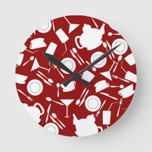 Kitchen Elements Pattern Round Clock
