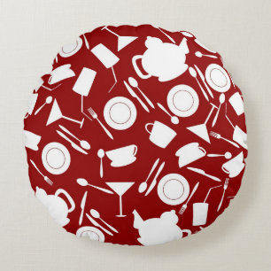Kitchen Elements Pattern Round Pillow