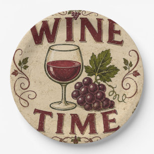 Kitchen Farmhouse Decor Wine Time  Paper Plate