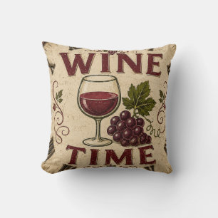 Kitchen Farmhouse Decor Wine Time Throw Pillow