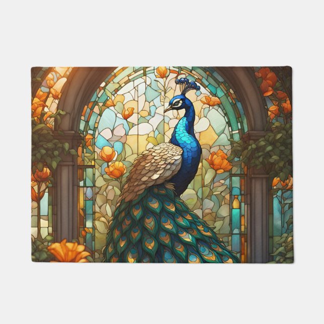 Kitchen Floor Mat Peacock Stained Glass (Front)