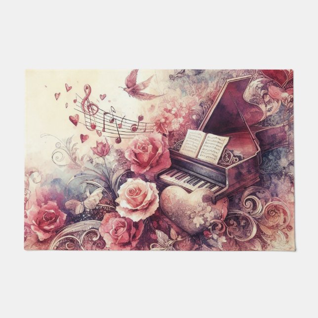 Kitchen Floor Mat: Romantic Music Design Doormat (Front)