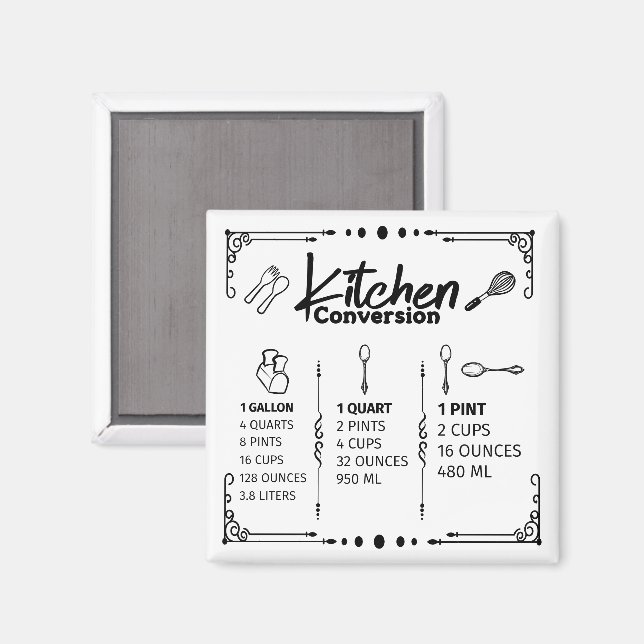KITCHEN GALLONS TO PINT CONVERSION CHART MAGNET (Front/Back)