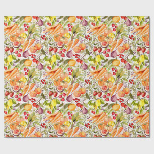 Kitchen Garden Harvest Watercolor Fruit & Veggie Wrapping Paper