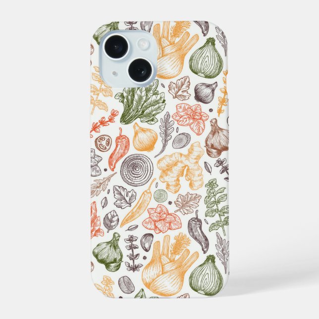 Kitchen Garden Vegetable Pattern iPhone 15 Case (Back)