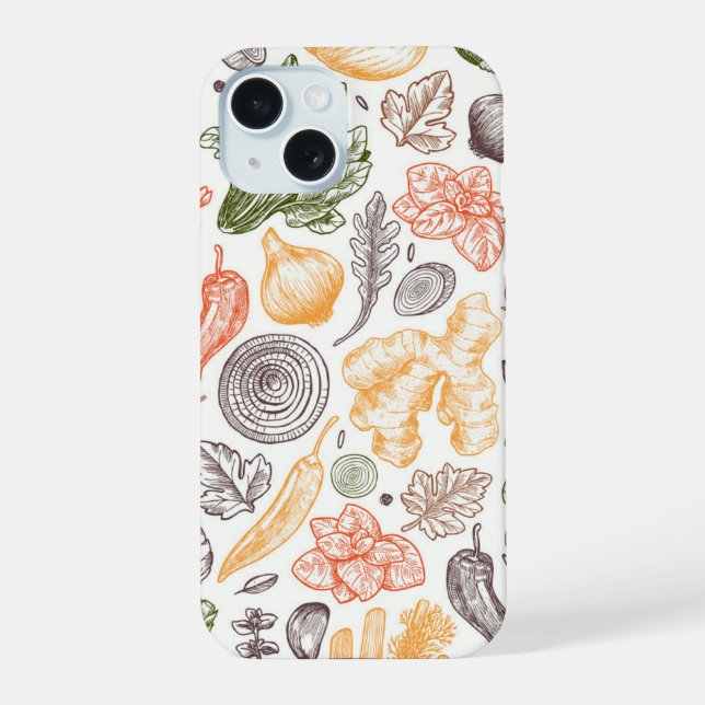 Kitchen Garden Vegetable Pattern iPhone 15 Case (Back)