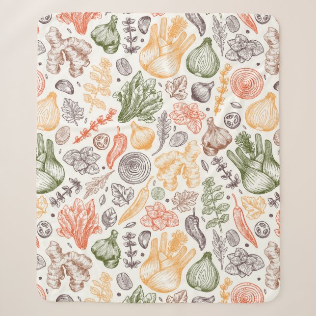 Kitchen Garden Vegetable Pattern Sherpa Blanket (Front)