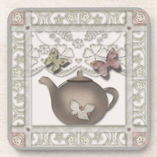 Kitchen glass tea pot beige colours coaster