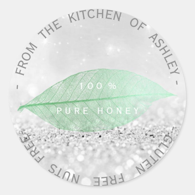 Kitchen Gluten Nuts Free Mint Silver Grey Glitter Classic Round Sticker (Front)