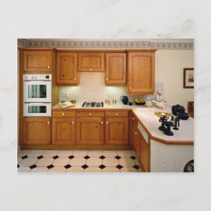 Kitchen interior with breakfast bar and oven postcard