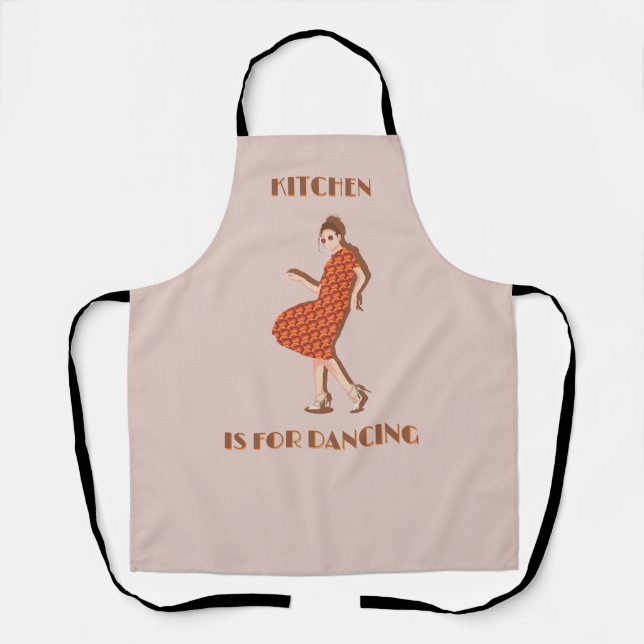 Kitchen is for Dancing Orange-Beige Apron (Front)
