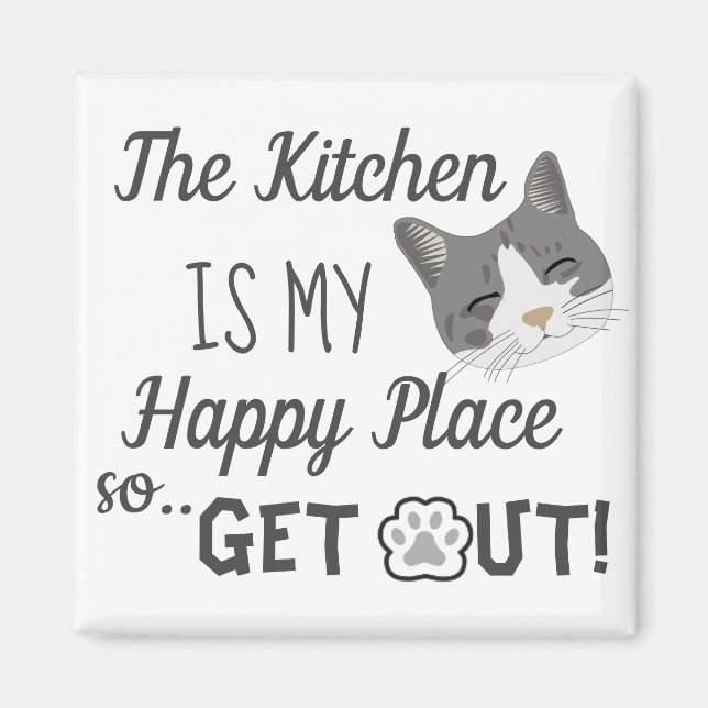 Kitchen is My Happy Place Cat Lovers Magnet (Front)