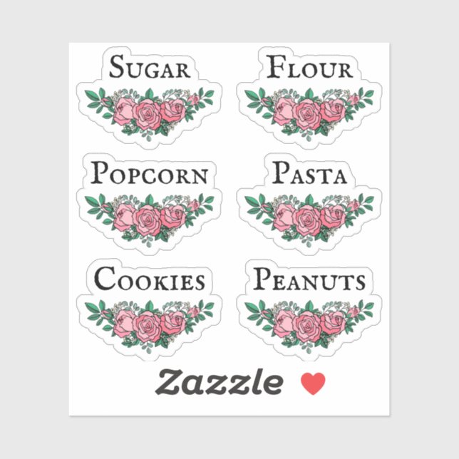 Kitchen Jars Organizing Pink Roses Vintage Font (Sheet)