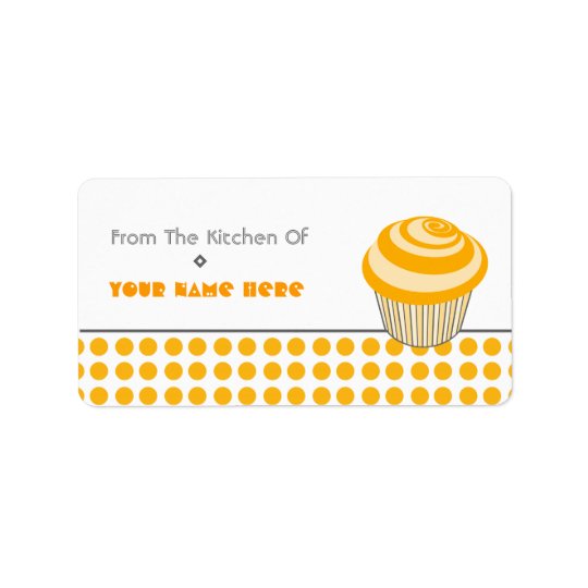 Kitchen Label - Orange Cupcake and Polka Dots