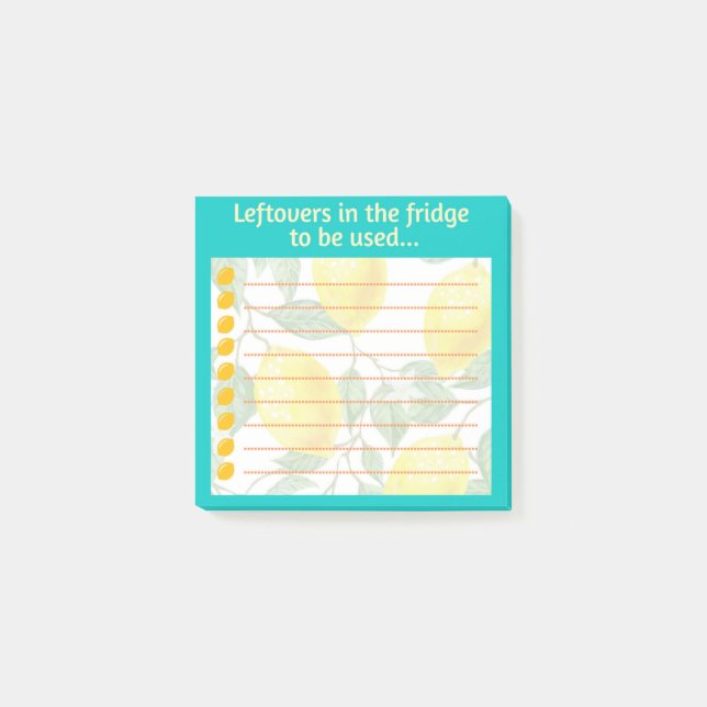Kitchen Leftovers in the Fridge Reminder Post-it Notes (Front)