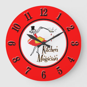 Kitchen Magician Red Black Retro Numbers Clock