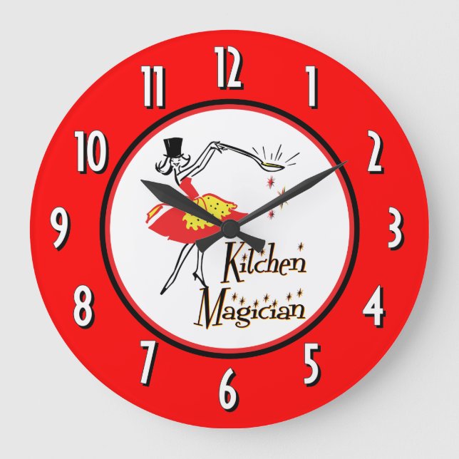 Kitchen Magician Red White Numbers Wall Clock (Front)