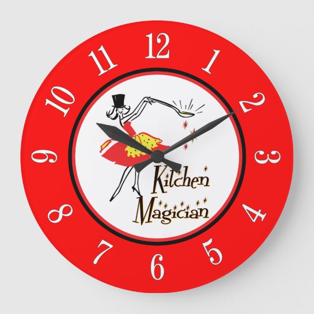 Kitchen Magician Red White Retro Numbers Clock (Front)