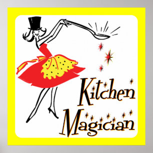 Kitchen Magician Retro Cooking Art Poster