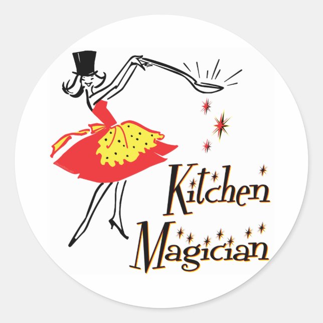 Kitchen Magician Retro Cooking Saying Classic Round Sticker (Front)