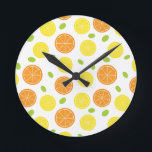 Kitchen Mediterranean Fruit Orange and Lemon Slice Round Clock<br><div class="desc">This fun clock with oranges, lemons, and grapes is sure to cheer up any space. It works especially well in kitchens.</div>