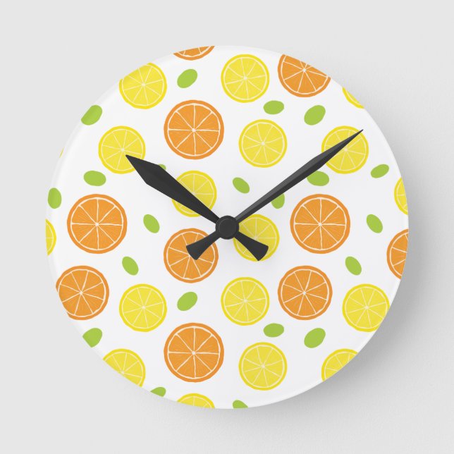 Kitchen Mediterranean Fruit Orange and Lemon Slice Round Clock (Front)
