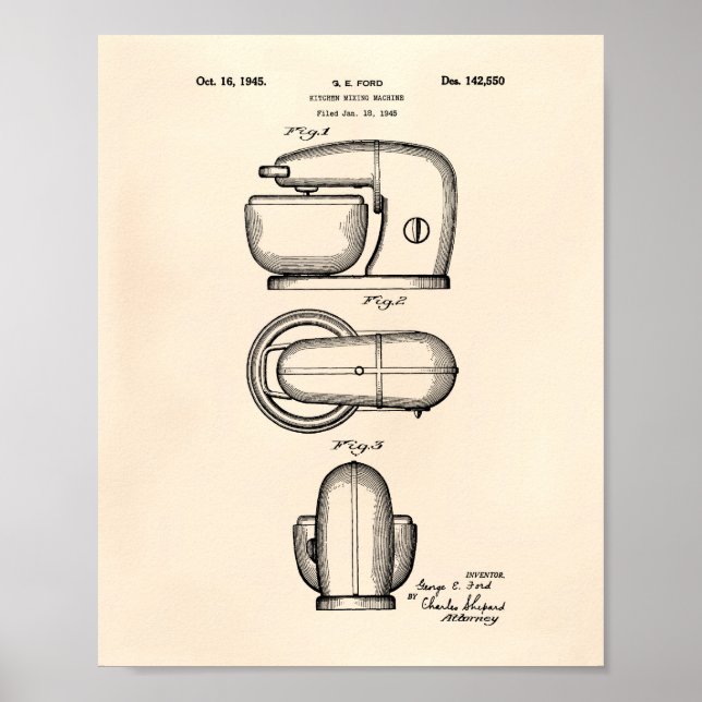 Kitchen Mixing Machine 1945 Patent Art Old Peper Poster (Front)