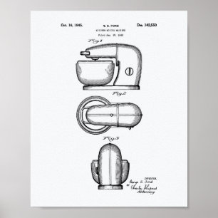 Kitchen Mixing Machine 1945 Patent Art White Paper Poster