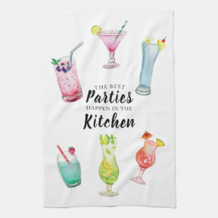 Kitchen Party Tropical Drinks Watercolor Kitchen Towel
