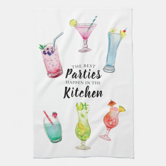 Kitchen Party Tropical Drinks Watercolor Kitchen Towel (Vertical)