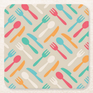 Kitchen pattern 3 square paper coaster