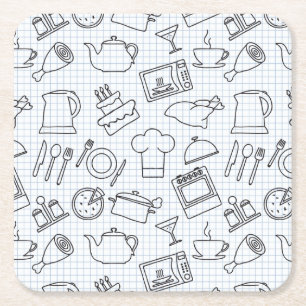 Kitchen Pattern 4 Square Paper Coaster