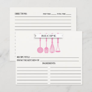 Kitchen Pink Utensils Bridal Shower Recipe Cards
