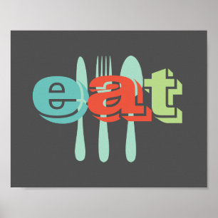 kitchen poster eat colourful text on charcoal grey